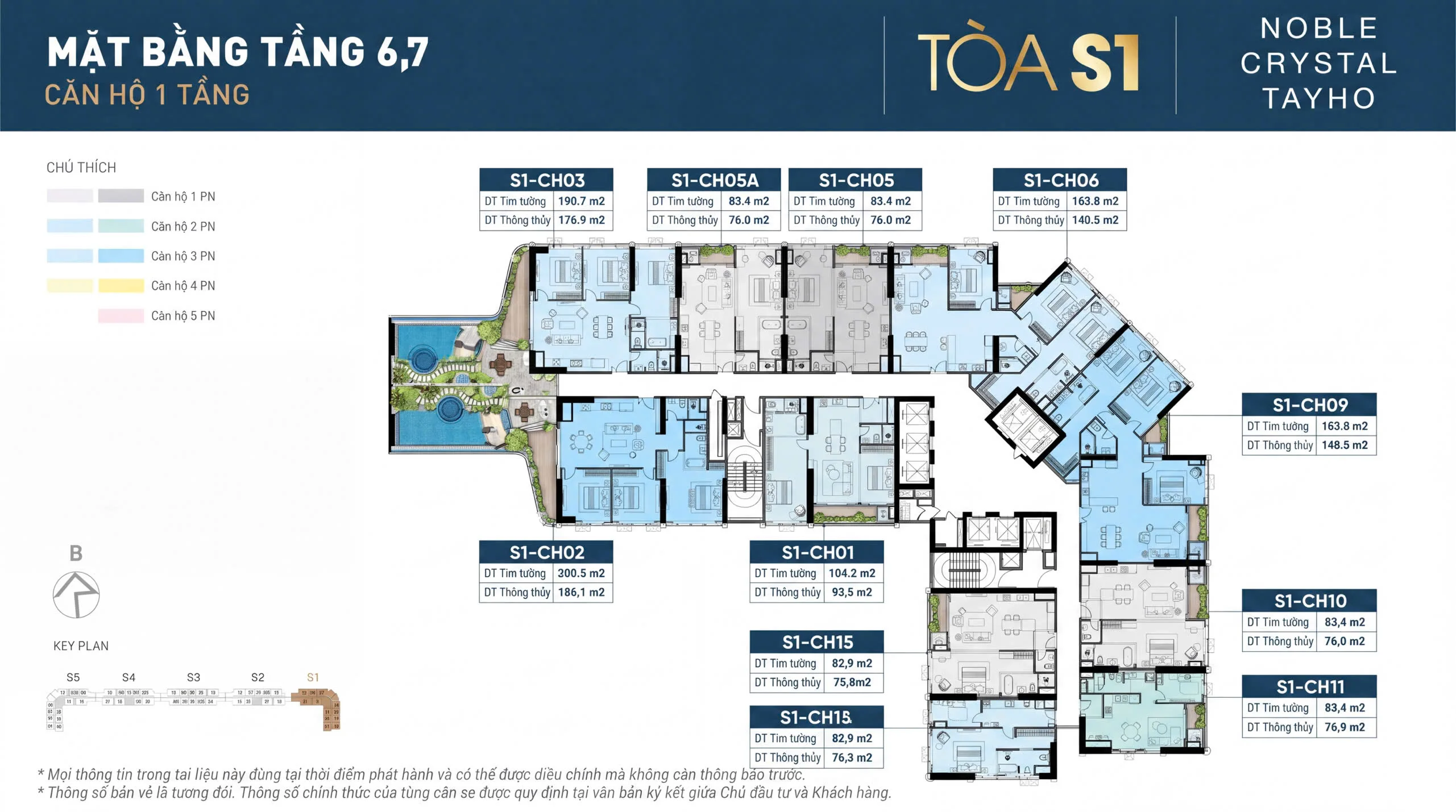 Bản vẽ layout thiết kế chi tiết trục căn hộ vương giả dòng biệt thự trên không Sky Mansions Noble Crystal.